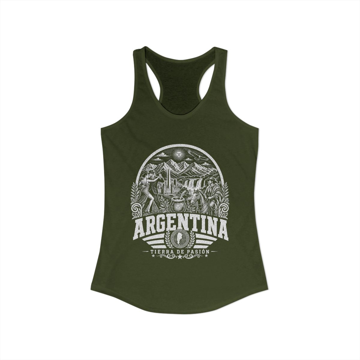 Argentina Women's Tank Top — Solid Military Green (front)