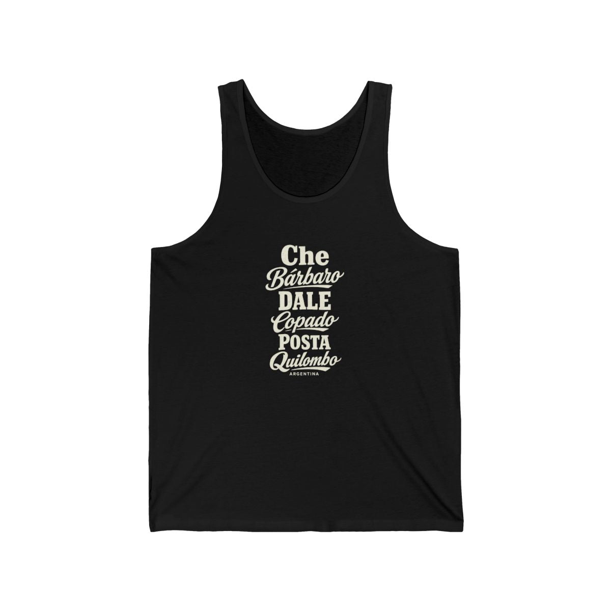 Argentina local slang men's tank top — typographic sayings design | Nameshi Destinations (view 3)