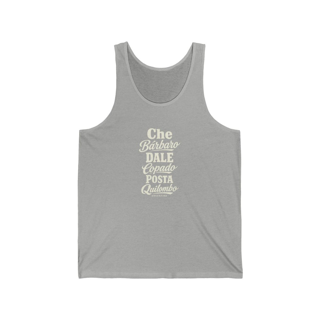 Argentina local slang men's tank top — typographic sayings design | Nameshi Destinations (view 1)