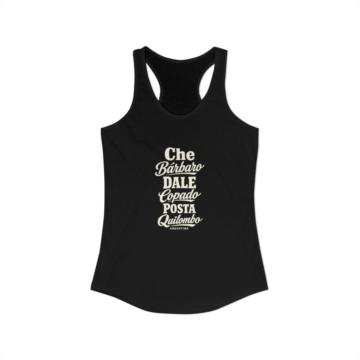 Argentina local slang women's tank top — typographic sayings design | Nameshi Destinations (view 1)