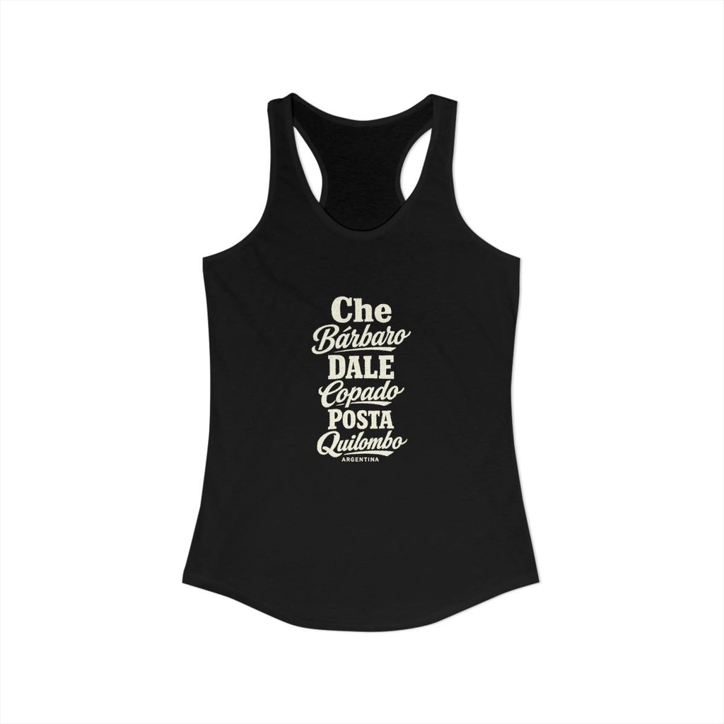 Argentina local slang women's tank top — typographic sayings design | Nameshi Destinations (view 1)
