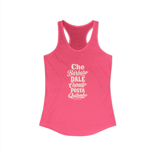 Argentina local slang women's tank top — typographic sayings design | Nameshi Destinations (view 3)
