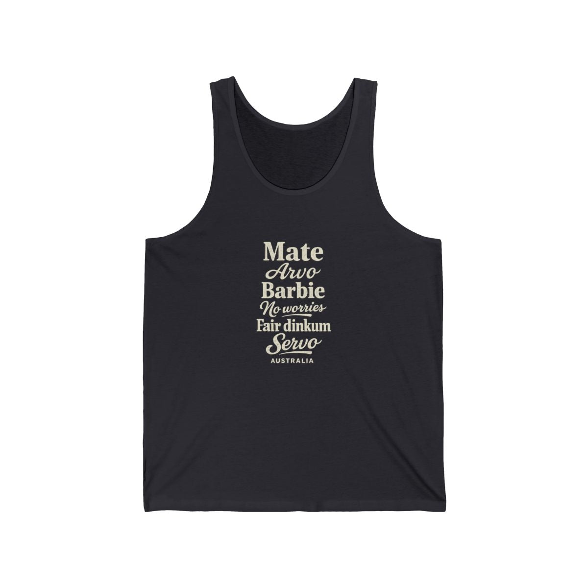 Australia local slang men's tank top — typographic sayings design | Nameshi Destinations (view 5)