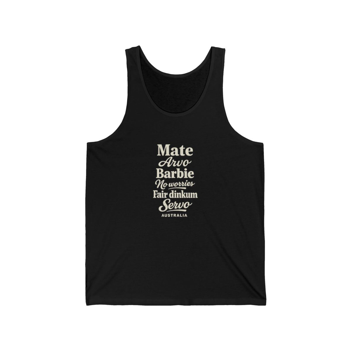 Australia local slang men's tank top — typographic sayings design | Nameshi Destinations (view 3)
