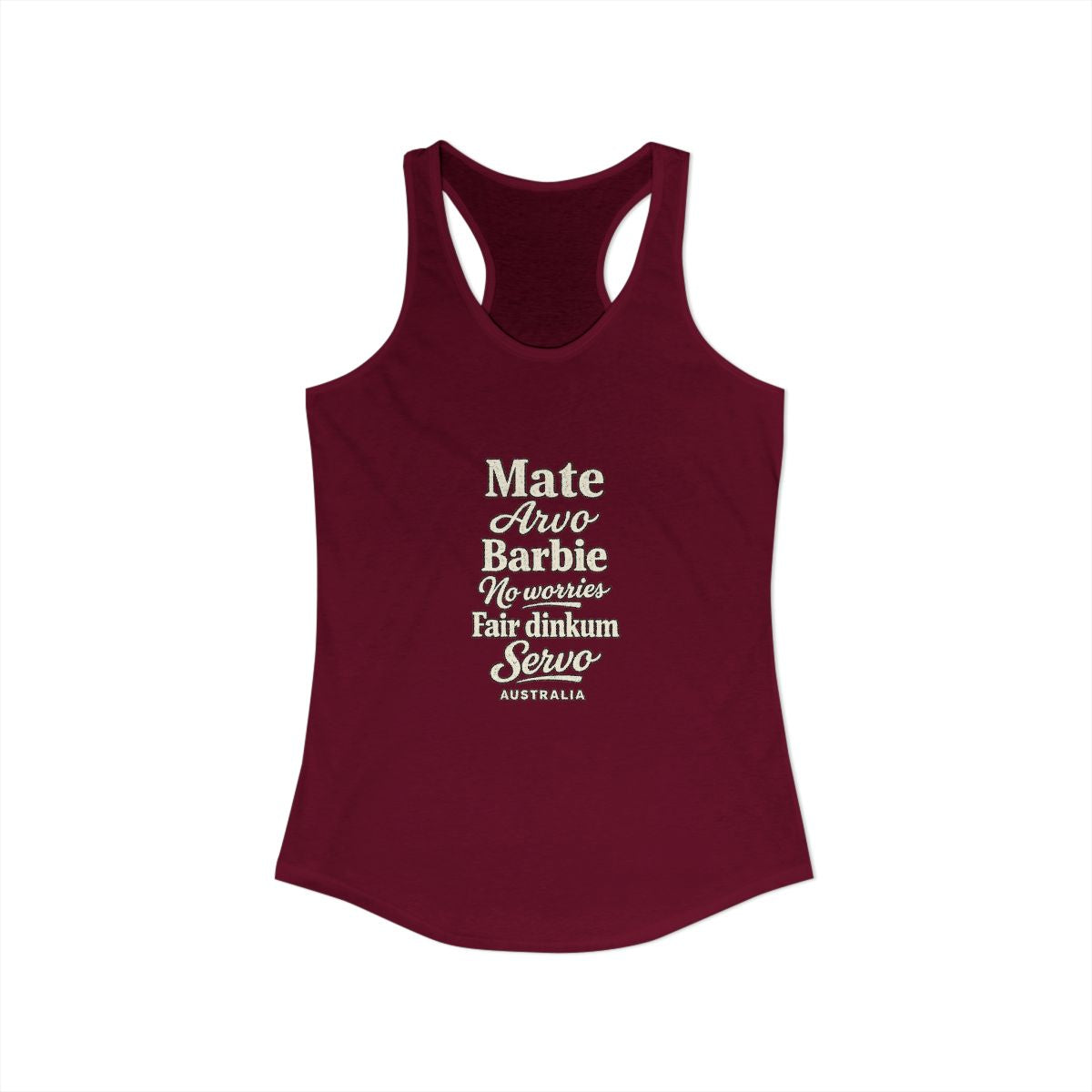 Australia local slang women's tank top — typographic sayings design | Nameshi Destinations (view 27)