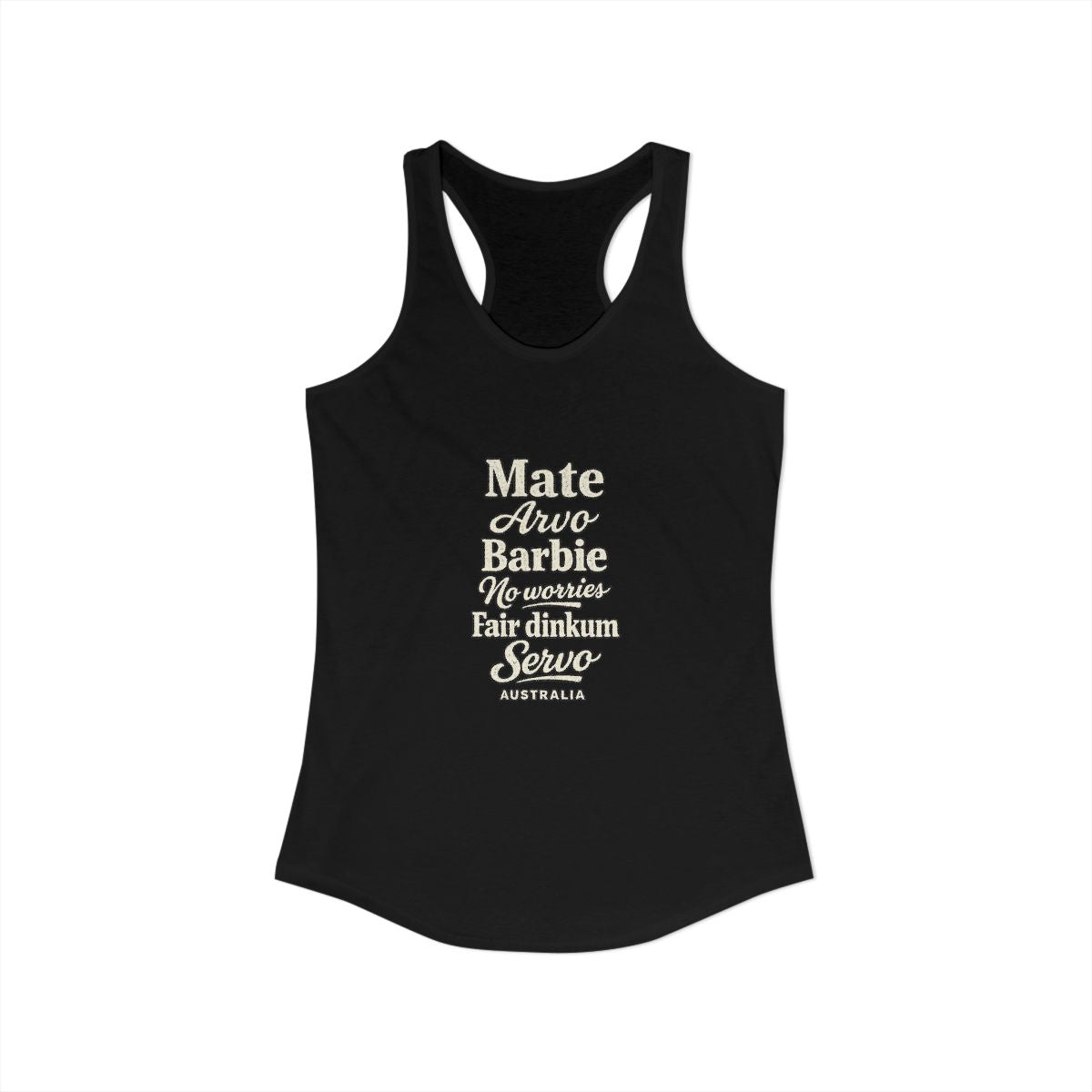 Australia local slang women's tank top — typographic sayings design | Nameshi Destinations (view 1)