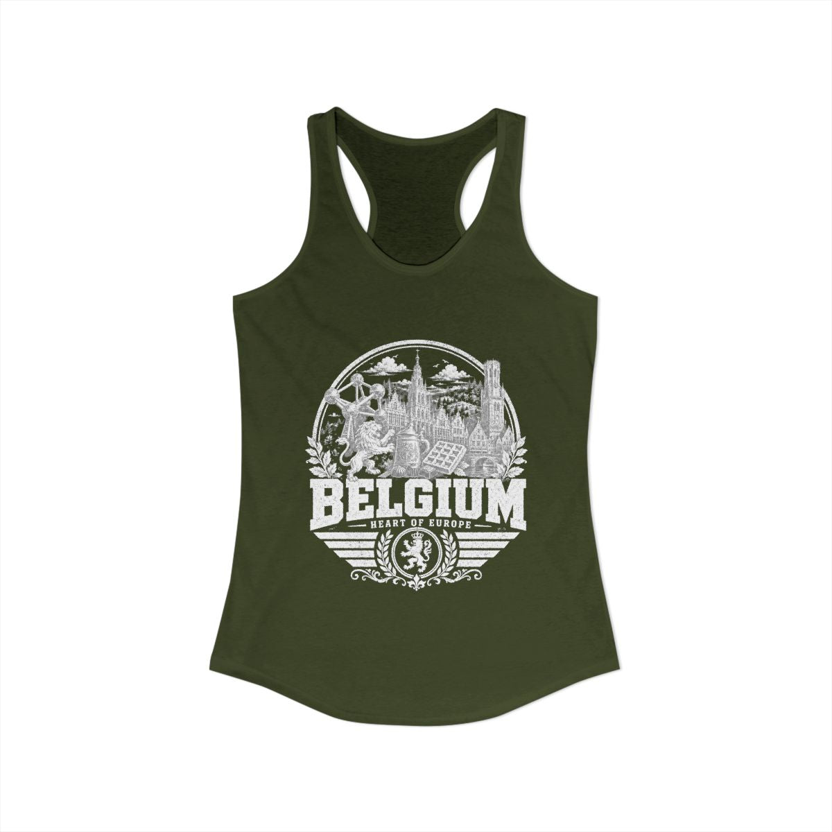 Belgium Women's Tank Top — Solid Military Green (front)