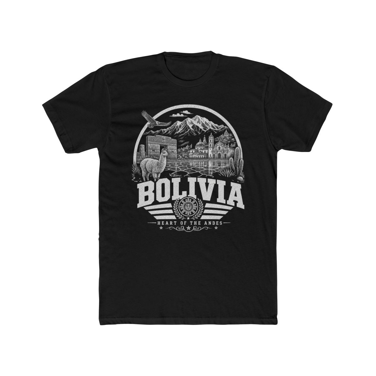 Bolivia vintage landmarks men's tee — iconic landmark design | Nameshi Destinations (view 2)
