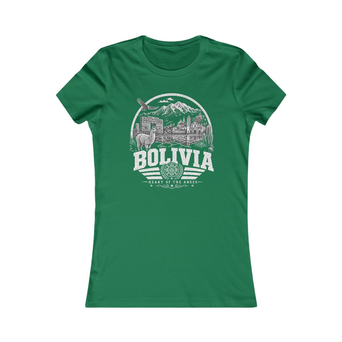 Bolivia vintage landmarks women's tee — iconic landmark design | Nameshi Destinations (view 2)