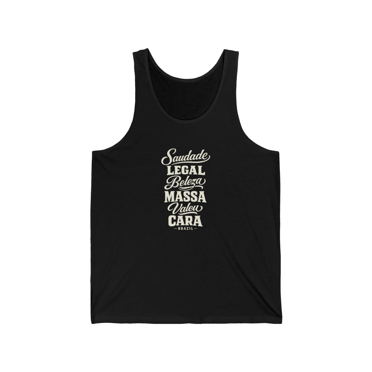 Brazil local slang men's tank top — typographic sayings design | Nameshi Destinations (view 3)