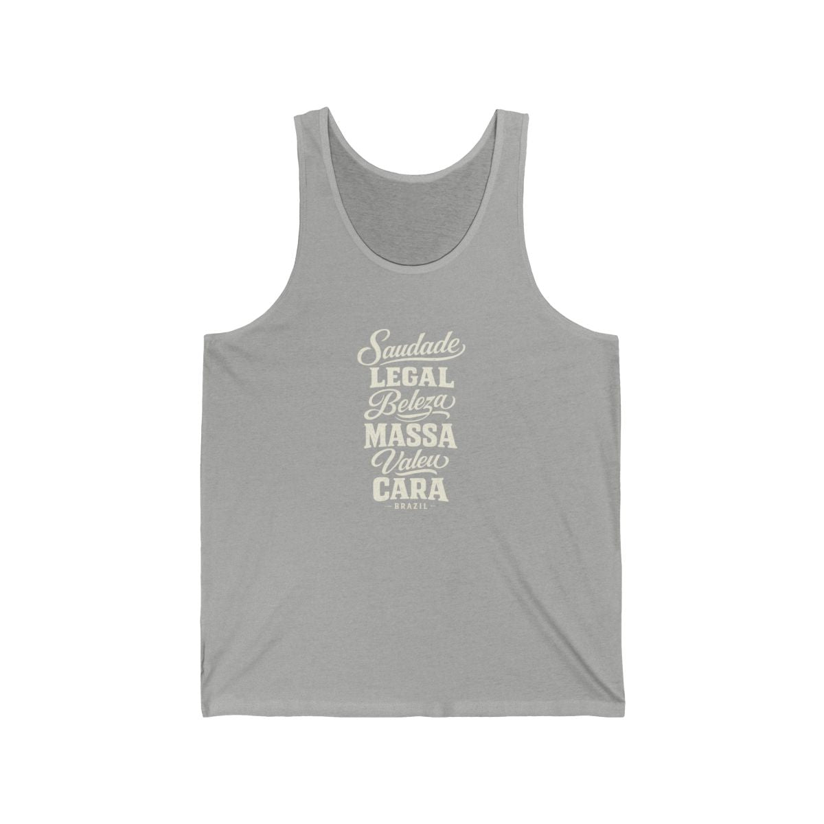 Brazil local slang men's tank top — typographic sayings design | Nameshi Destinations (view 1)