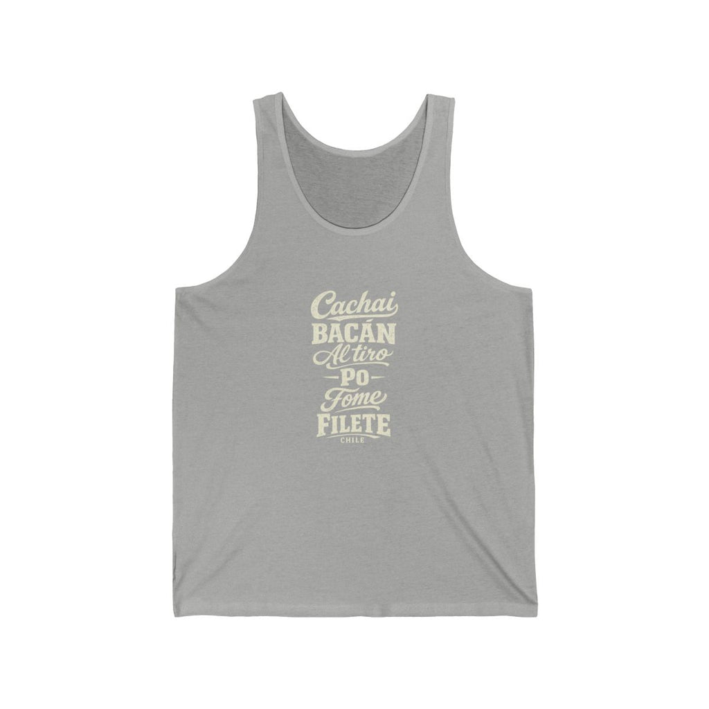 Chile local slang men's tank top — typographic sayings design | Nameshi Destinations (view 1)