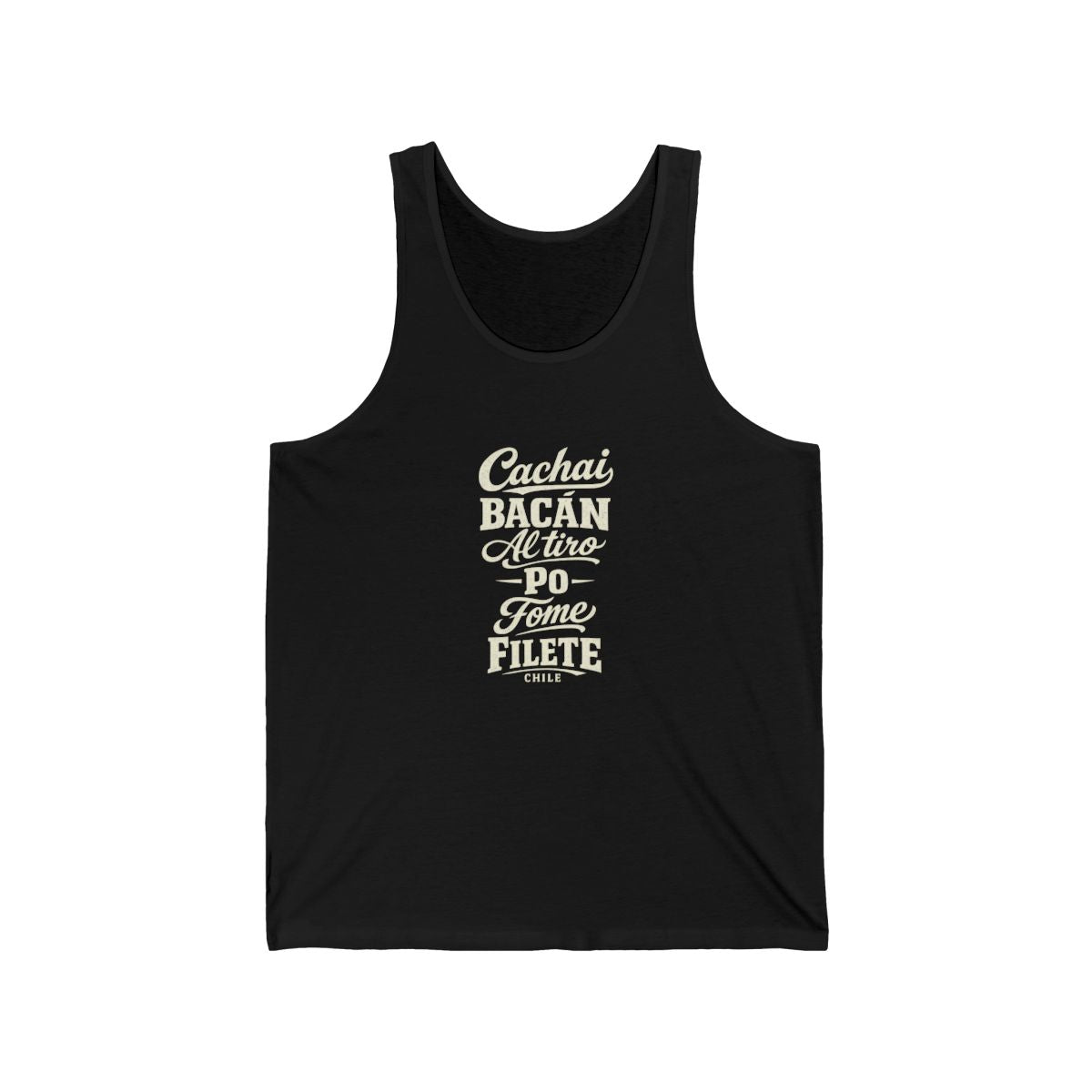 Chile local slang men's tank top — typographic sayings design | Nameshi Destinations (view 3)