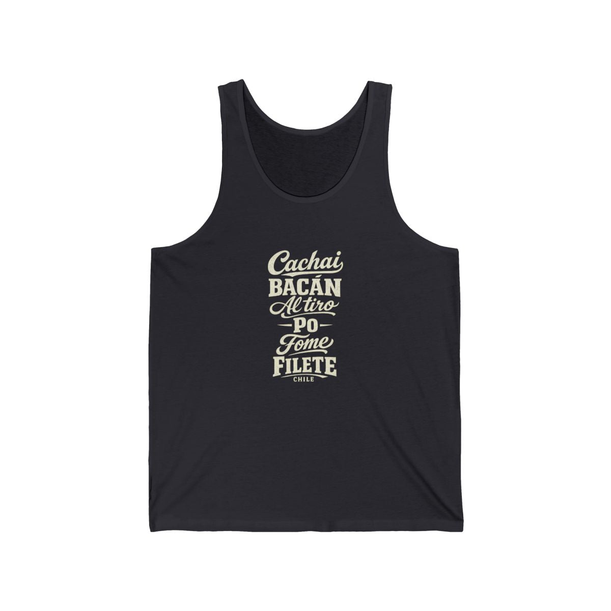 Chile local slang men's tank top — typographic sayings design | Nameshi Destinations (view 5)