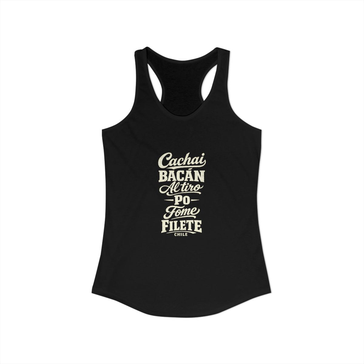 Chile local slang women's tank top — typographic sayings design | Nameshi Destinations (view 1)