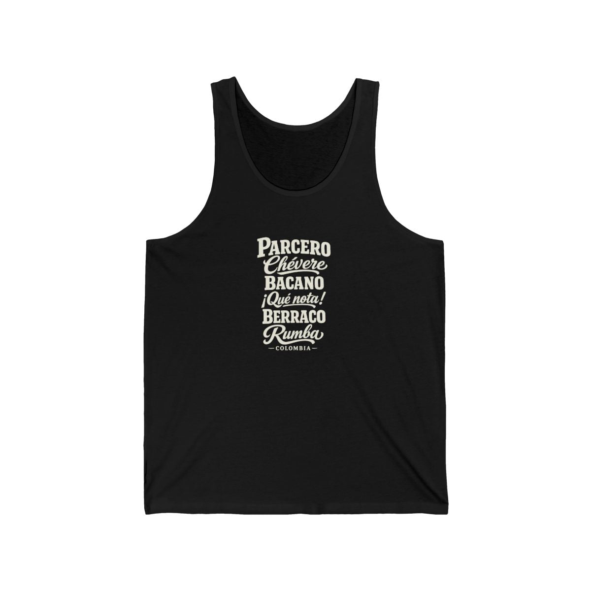 Colombia local slang men's tank top — typographic sayings design | Nameshi Destinations (view 3)