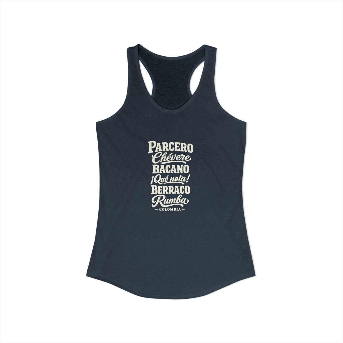 Colombia local slang women's tank top — typographic sayings design | Nameshi Destinations (view 5)