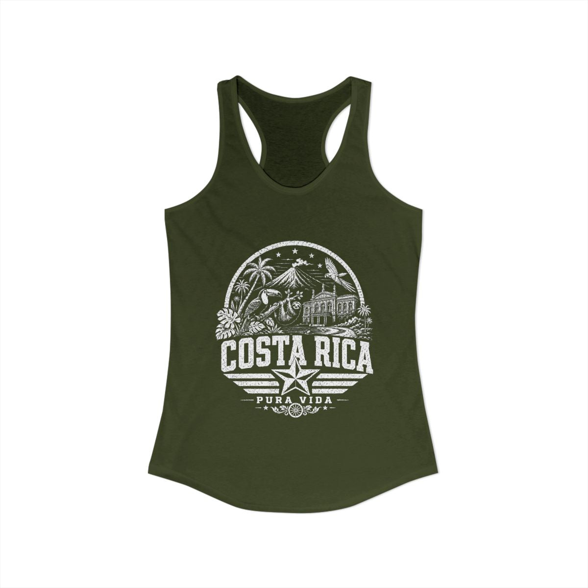 Costa Rica Pura Vida Women's Tank Top — Solid Military Green (front)
