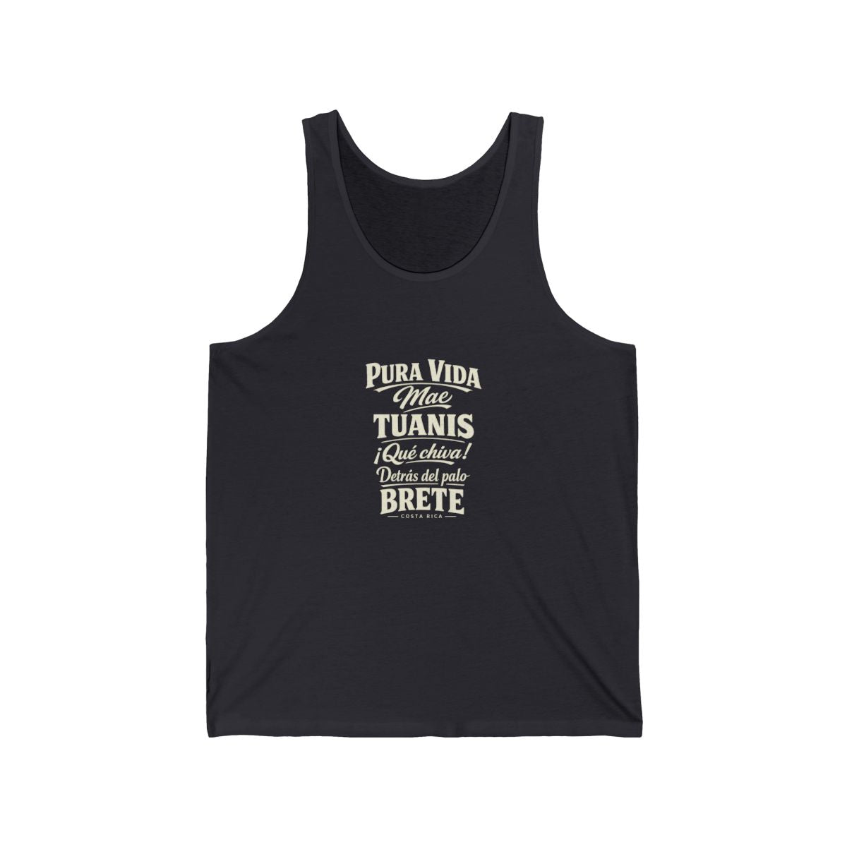 Costa Rica local slang men's tank top — typographic sayings design | Nameshi Destinations (view 5)
