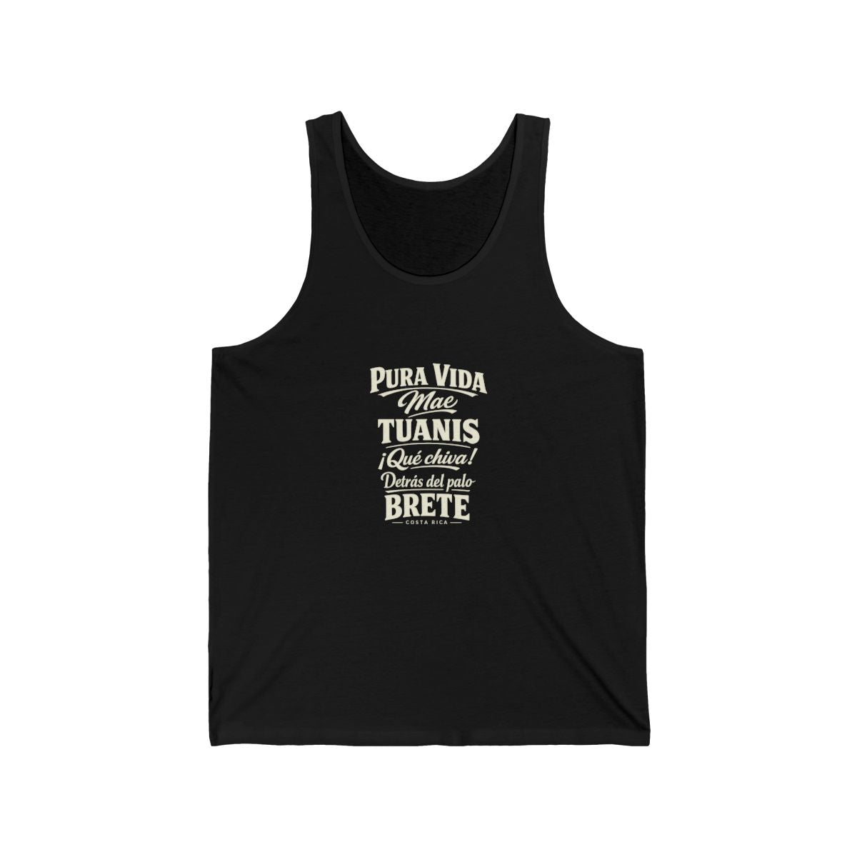 Costa Rica local slang men's tank top — typographic sayings design | Nameshi Destinations (view 3)