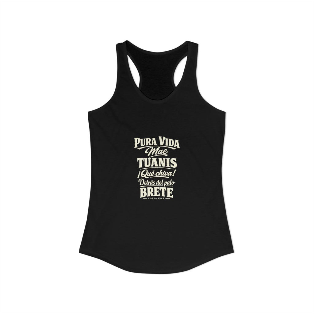 Costa Rica local slang women's tank top — typographic sayings design | Nameshi Destinations (view 1)