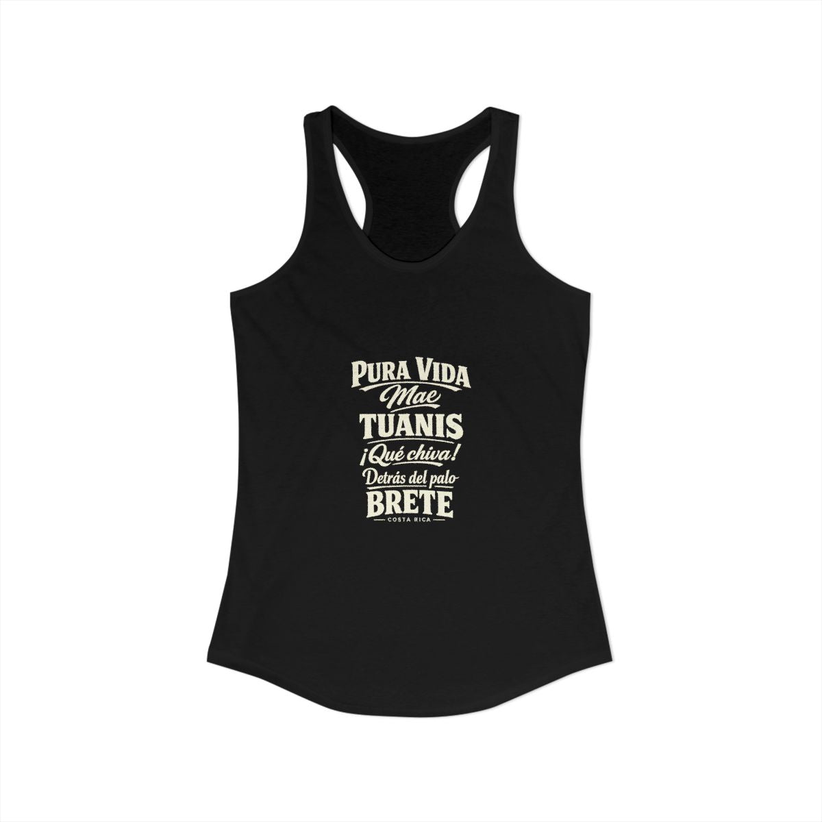 Costa Rica local slang women's tank top — typographic sayings design | Nameshi Destinations (view 1)