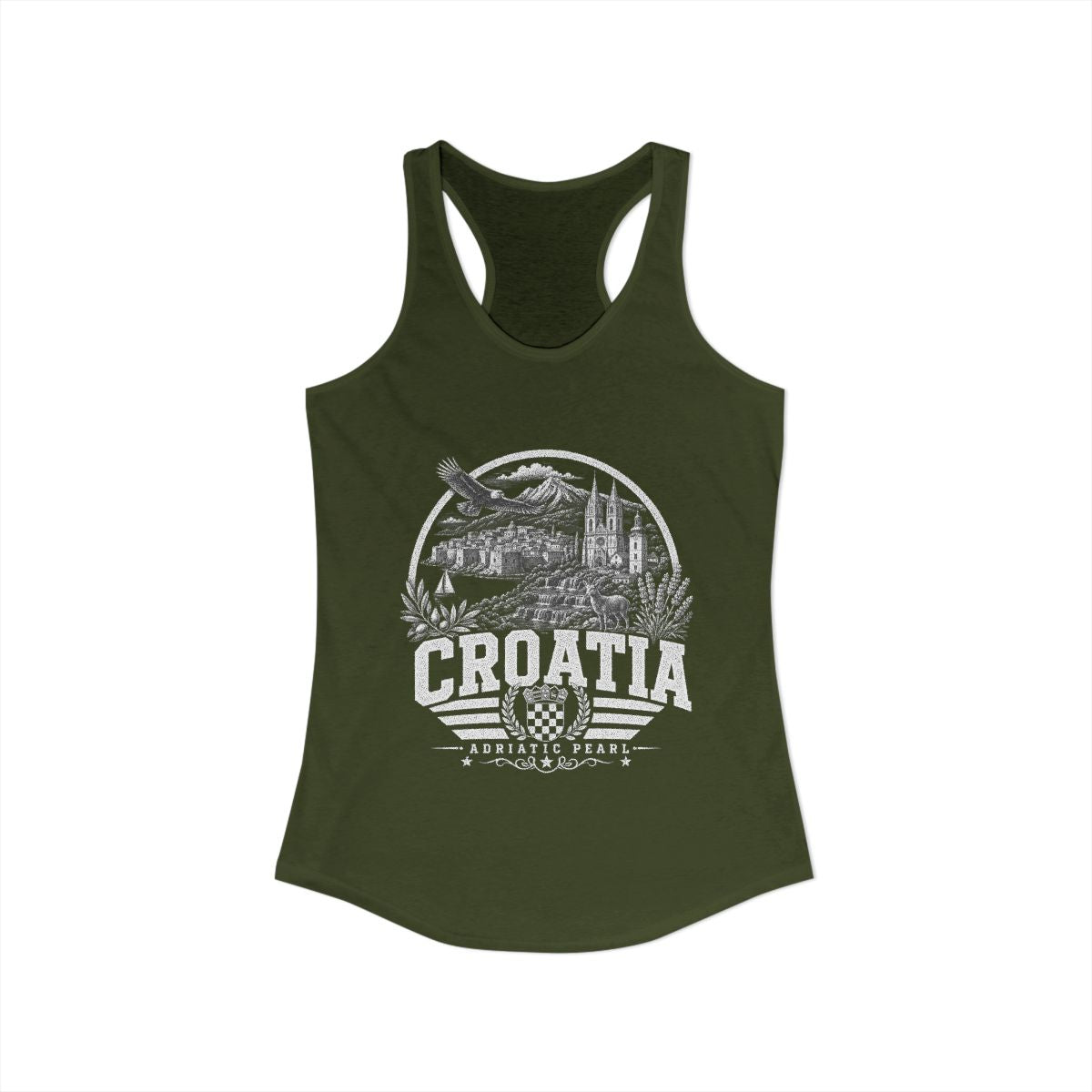 Croatia Women's Tank Top — Solid Military Green (front)