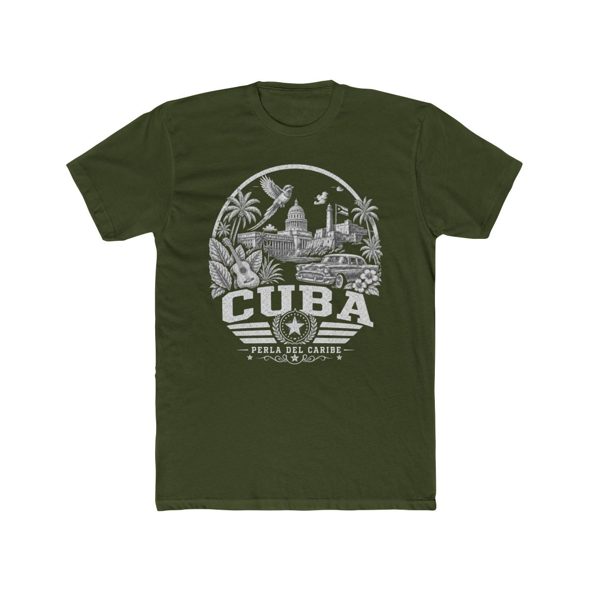 Cuba Men's Tee — Solid Military Green