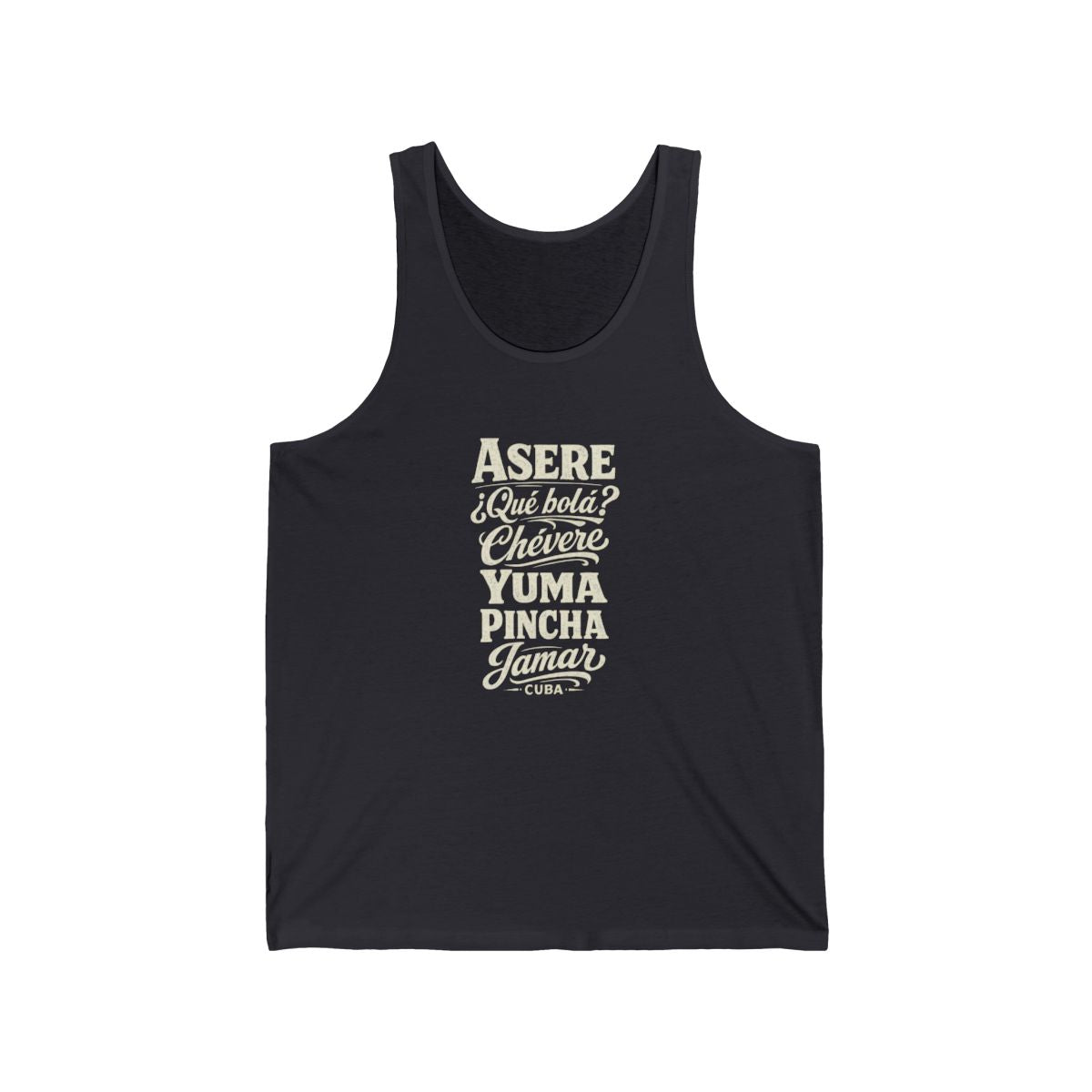 Cuba local slang men's tank top — typographic sayings design | Nameshi Destinations (view 5)