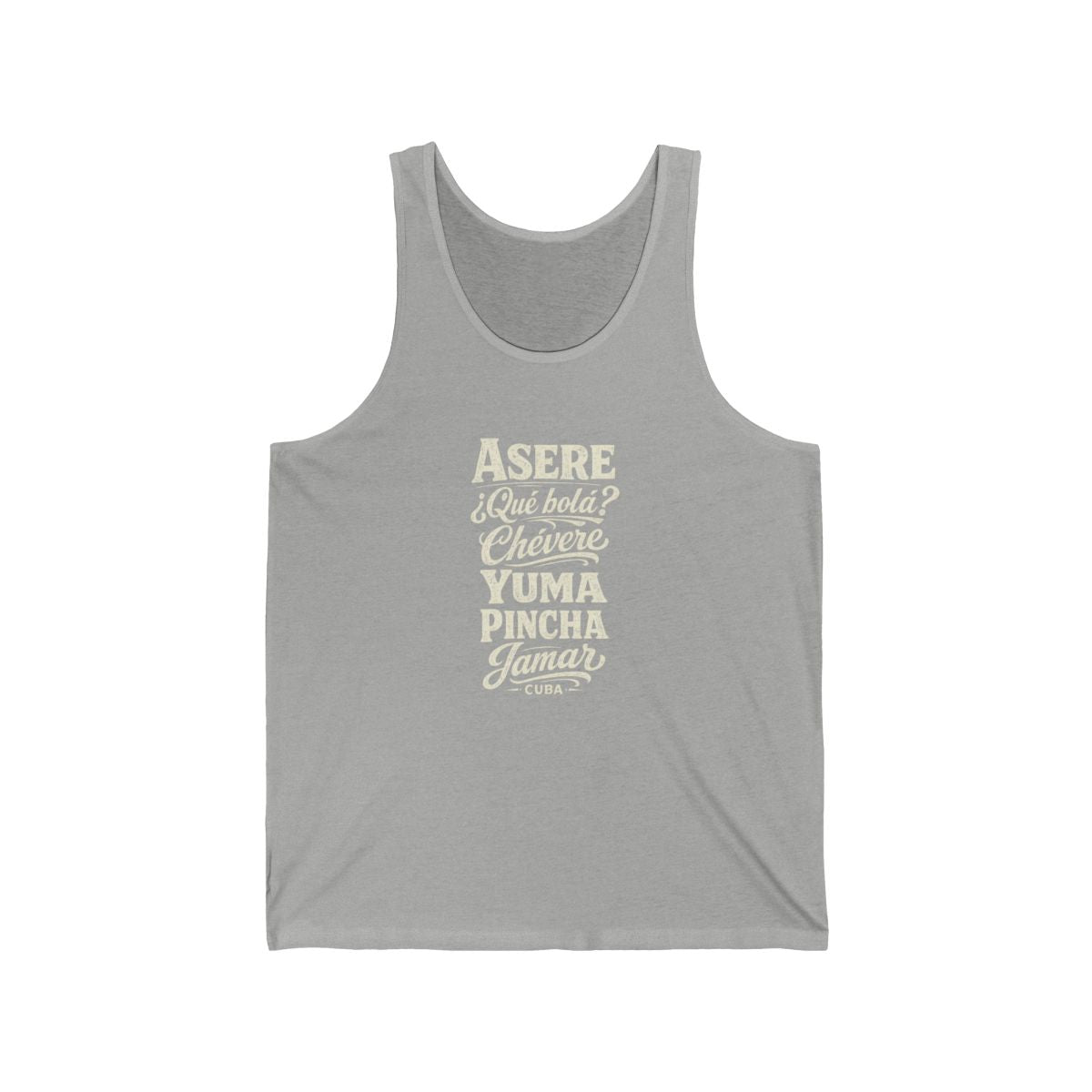 Cuba local slang men's tank top — typographic sayings design | Nameshi Destinations (view 1)
