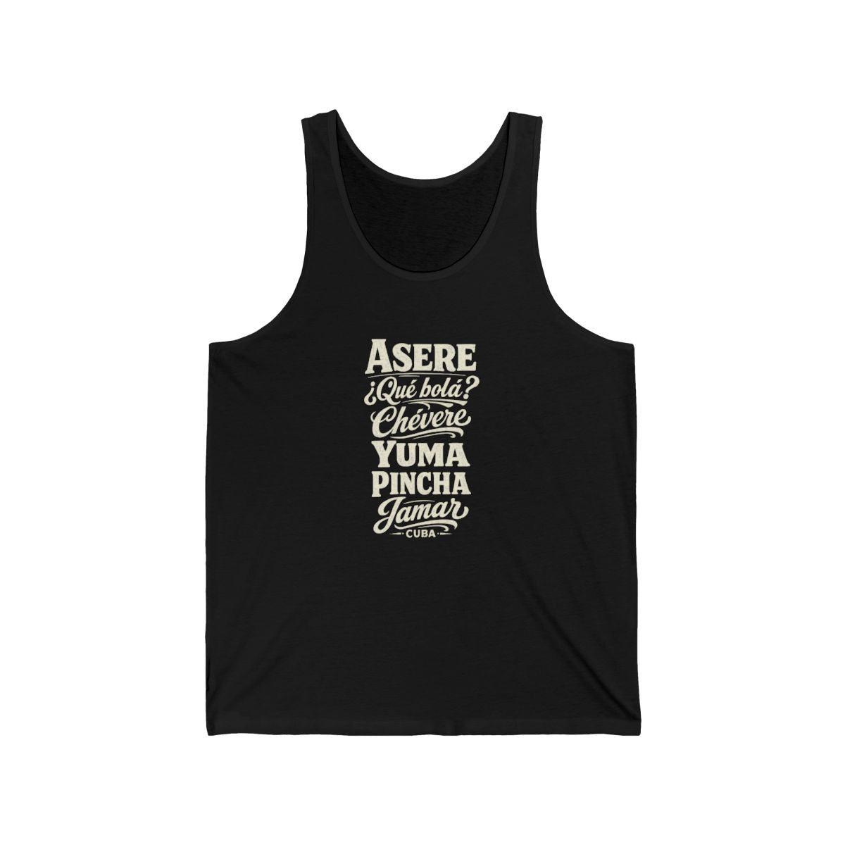 Cuba local slang men's tank top — typographic sayings design | Nameshi Destinations (view 3)