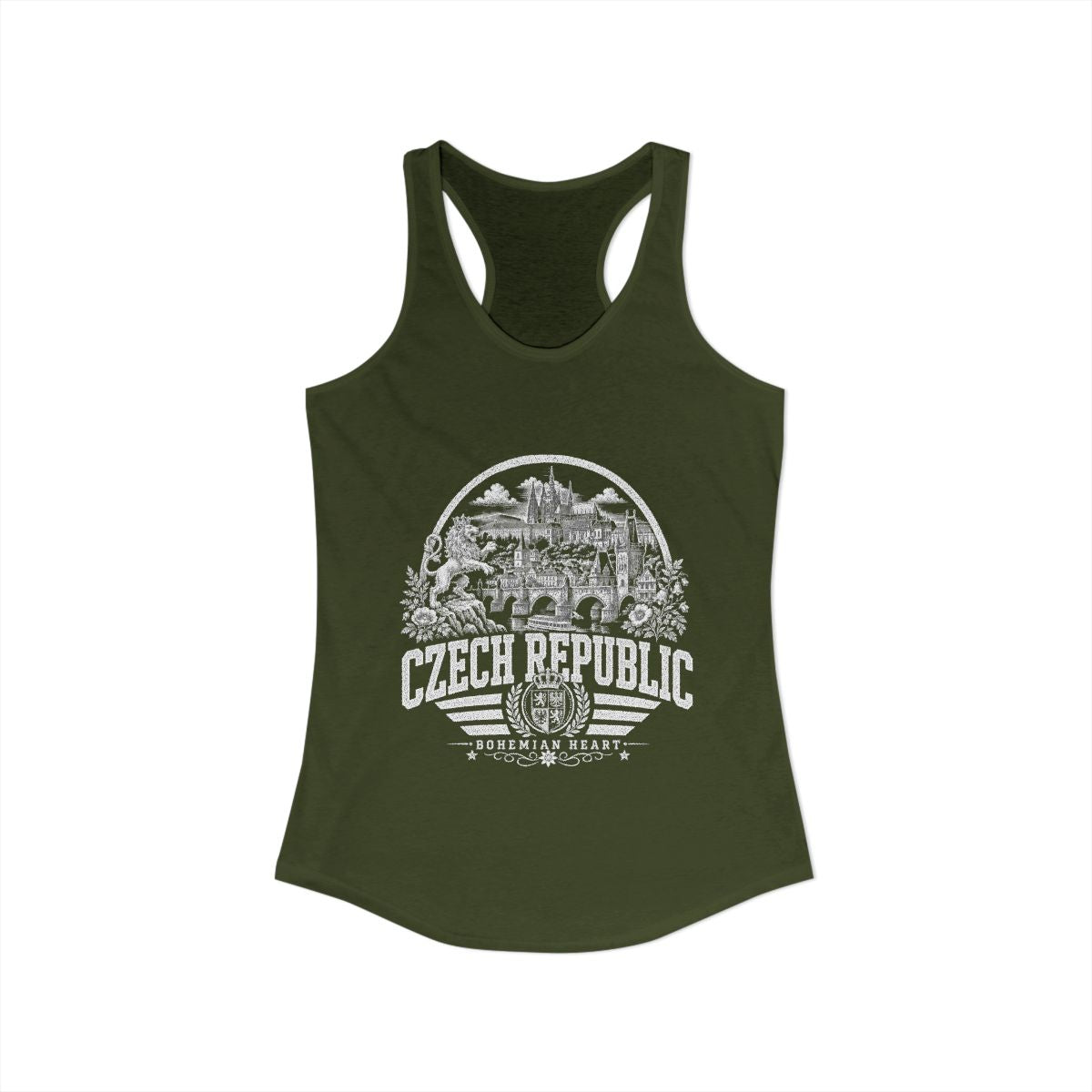 Czech Republic Women's Tank Top — Solid Military Green (front)