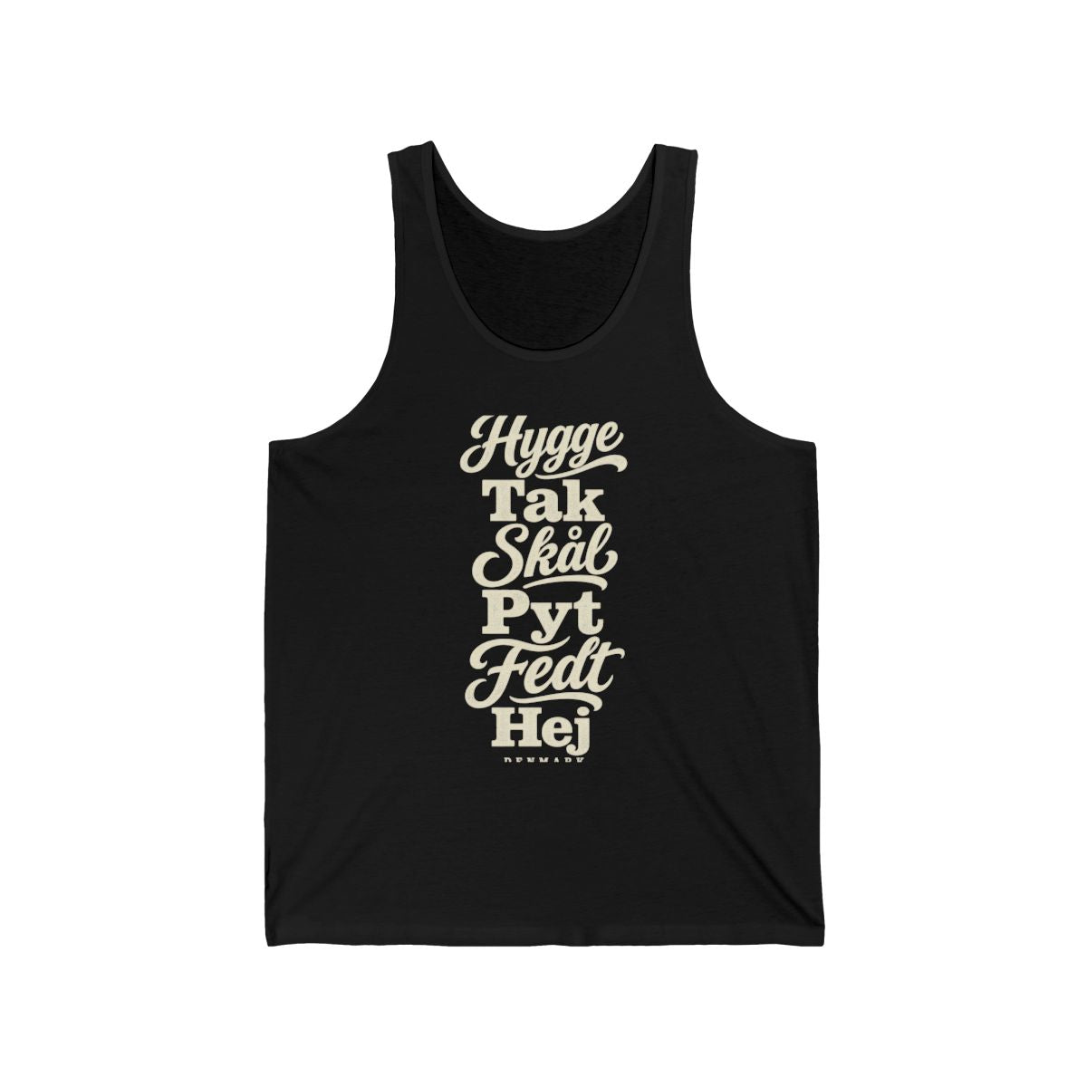 Denmark local slang men's tank top — typographic sayings design | Nameshi Destinations (view 3)