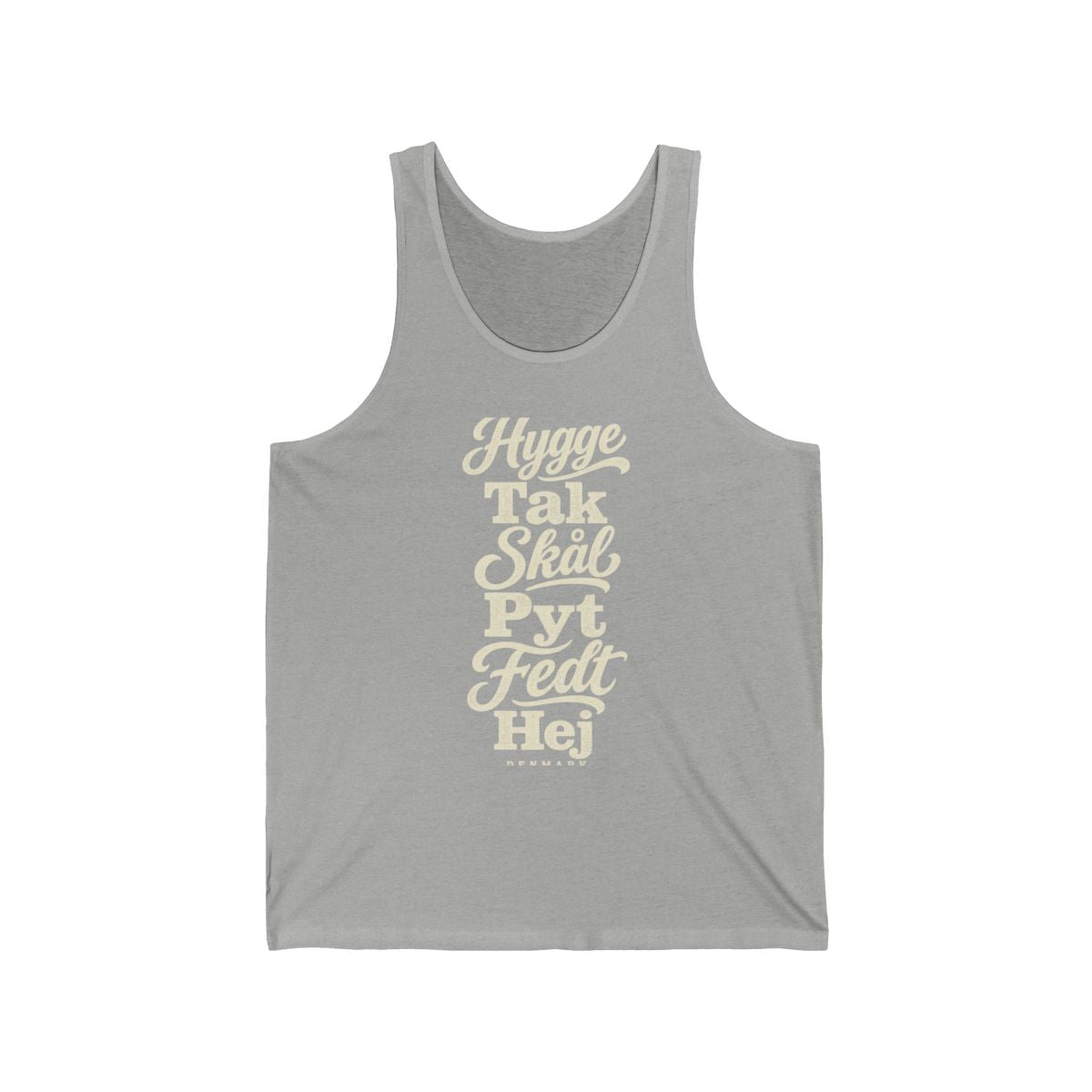 Denmark local slang men's tank top — typographic sayings design | Nameshi Destinations (view 1)