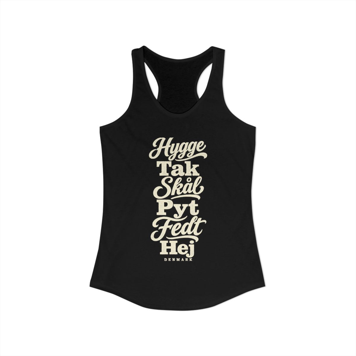 Denmark local slang women's tank top — typographic sayings design | Nameshi Destinations (view 1)