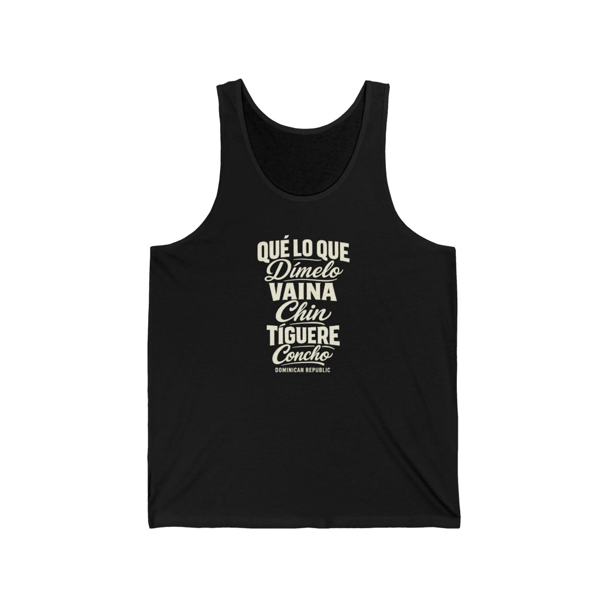 Dominican Republic local slang men's tank top — typographic sayings design | Nameshi Destinations (view 3)