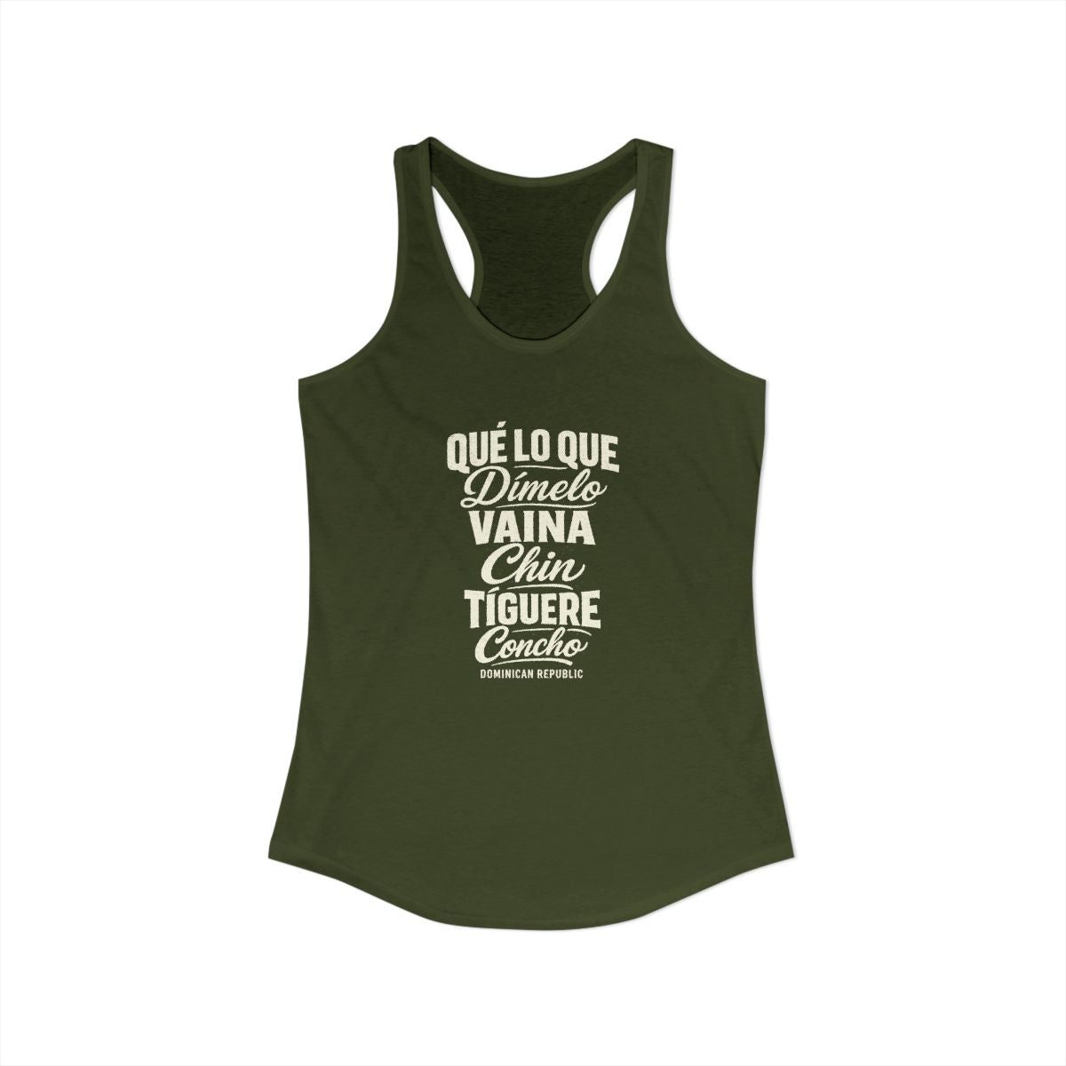 Dominican Republic local slang women's tank top — typographic sayings design | Nameshi Destinations (view 11)