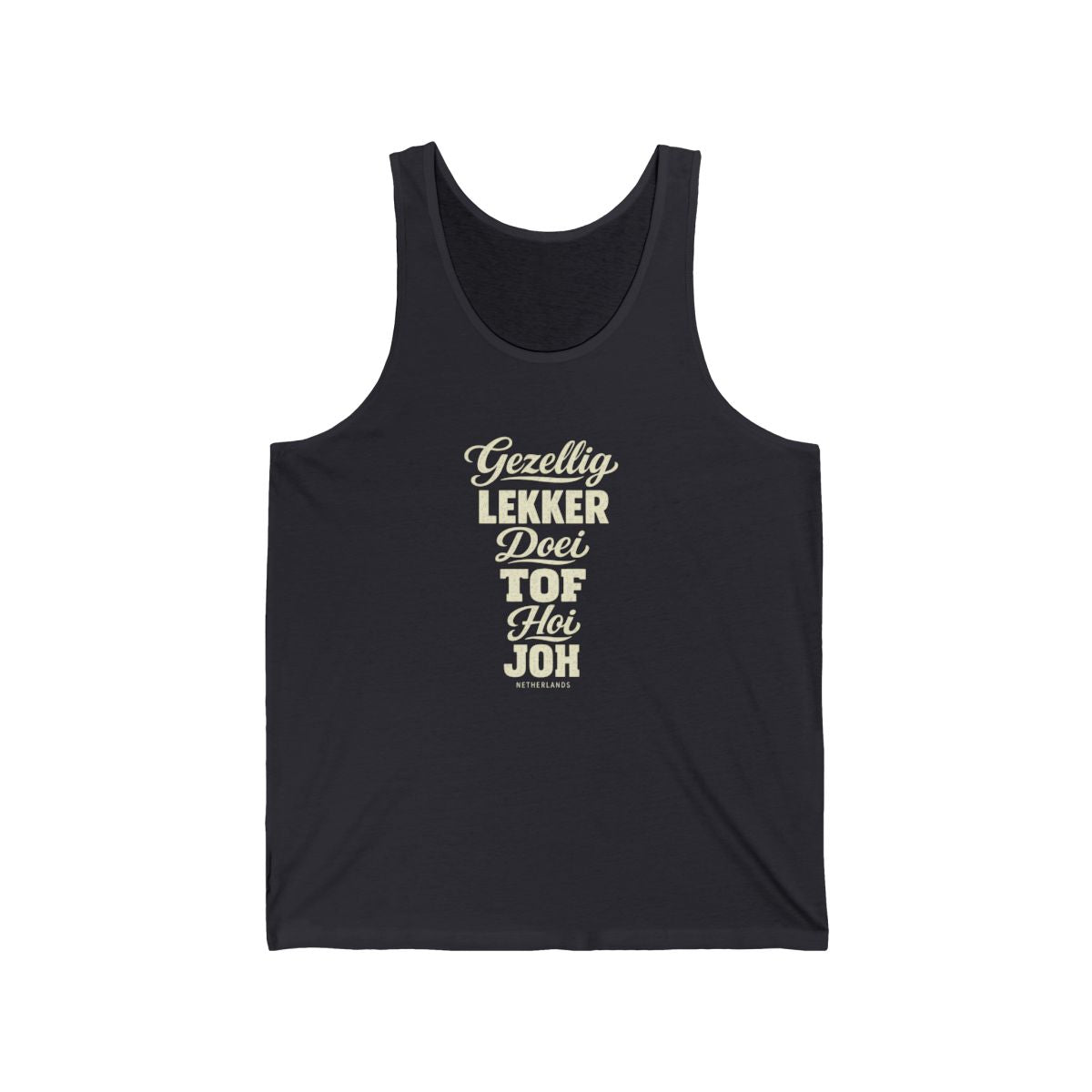 Netherlands local slang men's tank top — typographic sayings design | Nameshi Destinations (view 5)