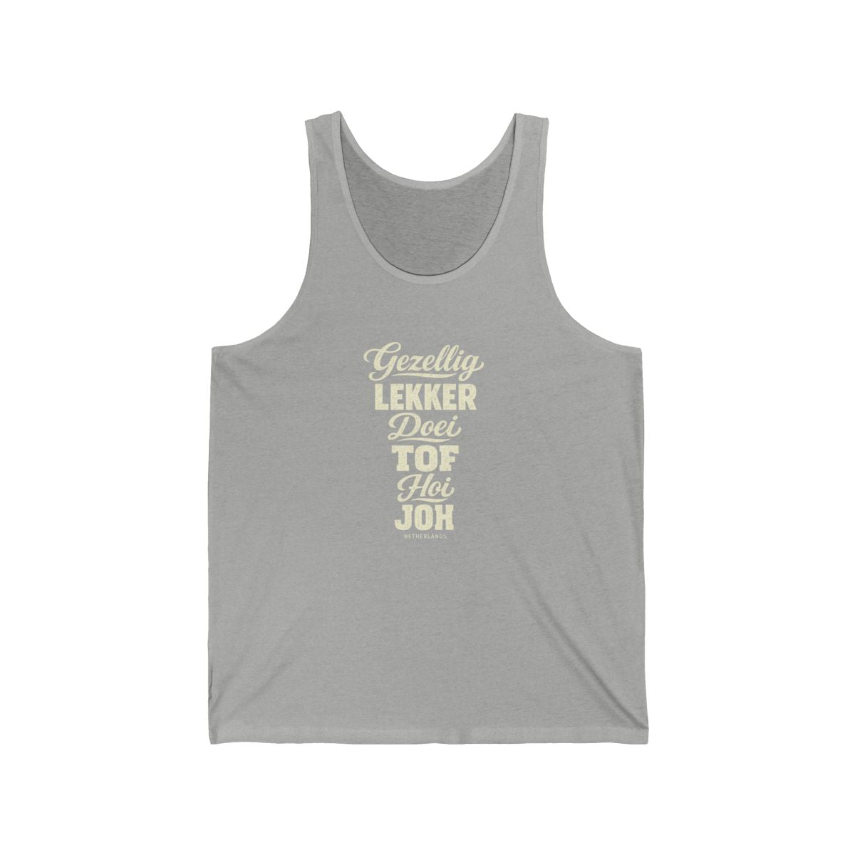 Netherlands local slang men's tank top — typographic sayings design | Nameshi Destinations (view 1)