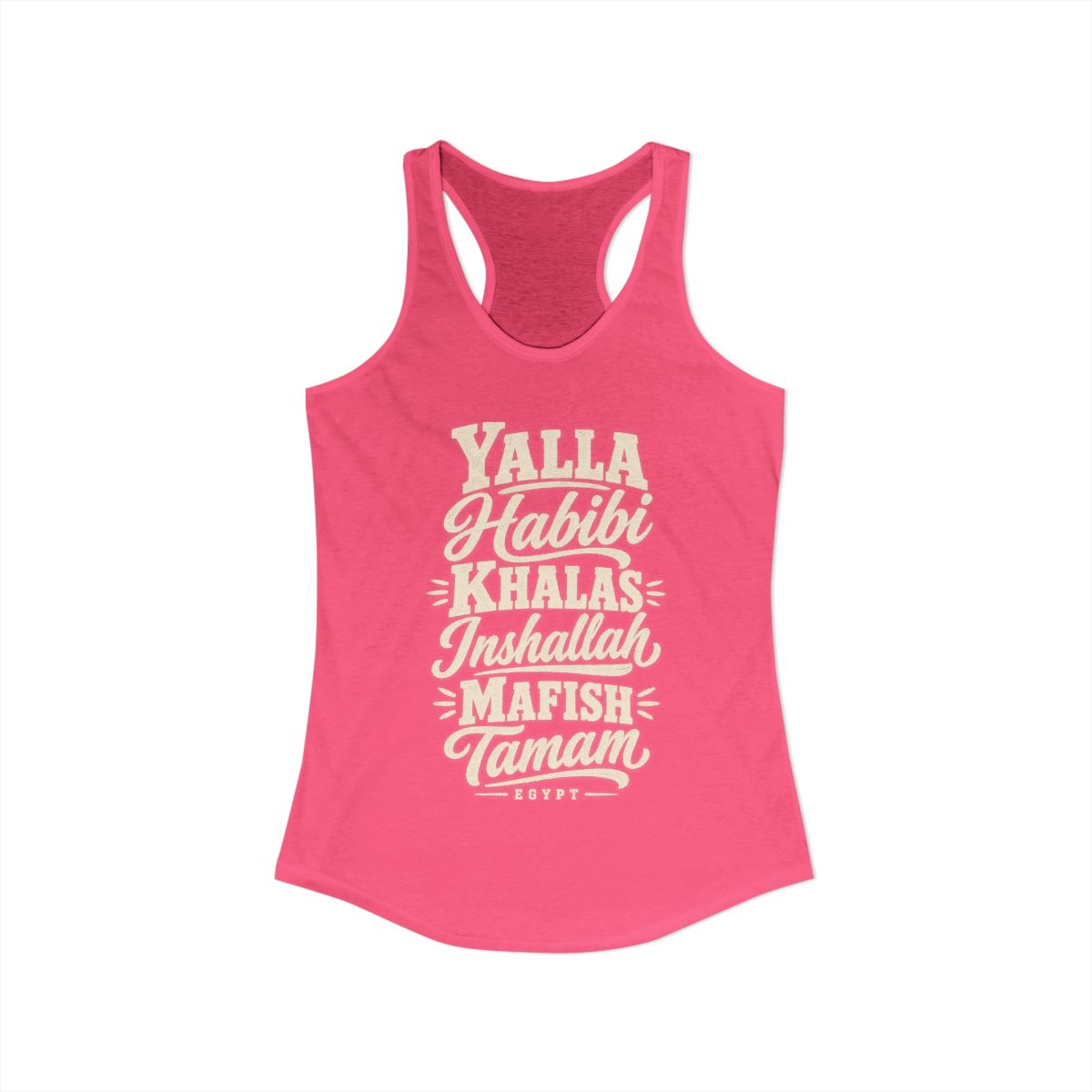 Egypt local slang women's tank top — typographic sayings design | Nameshi Destinations (view 3)