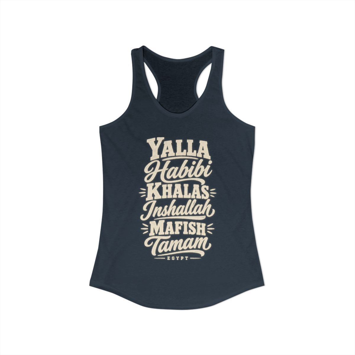 Egypt local slang women's tank top — typographic sayings design | Nameshi Destinations (view 5)