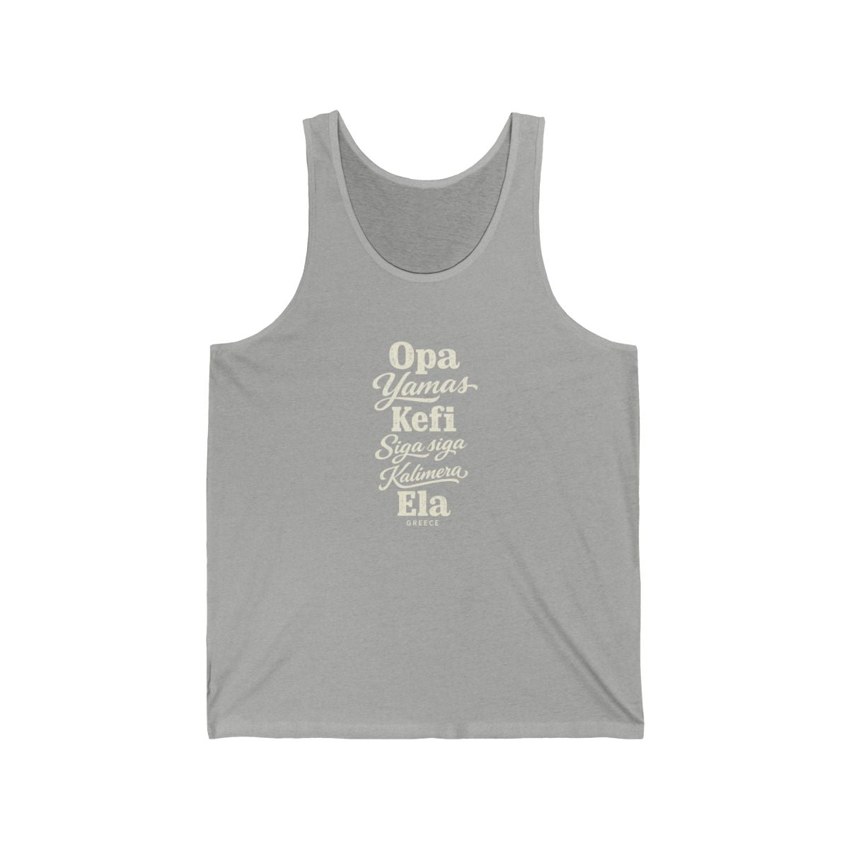 Greece local slang men's tank top — typographic sayings design | Nameshi Destinations (view 1)
