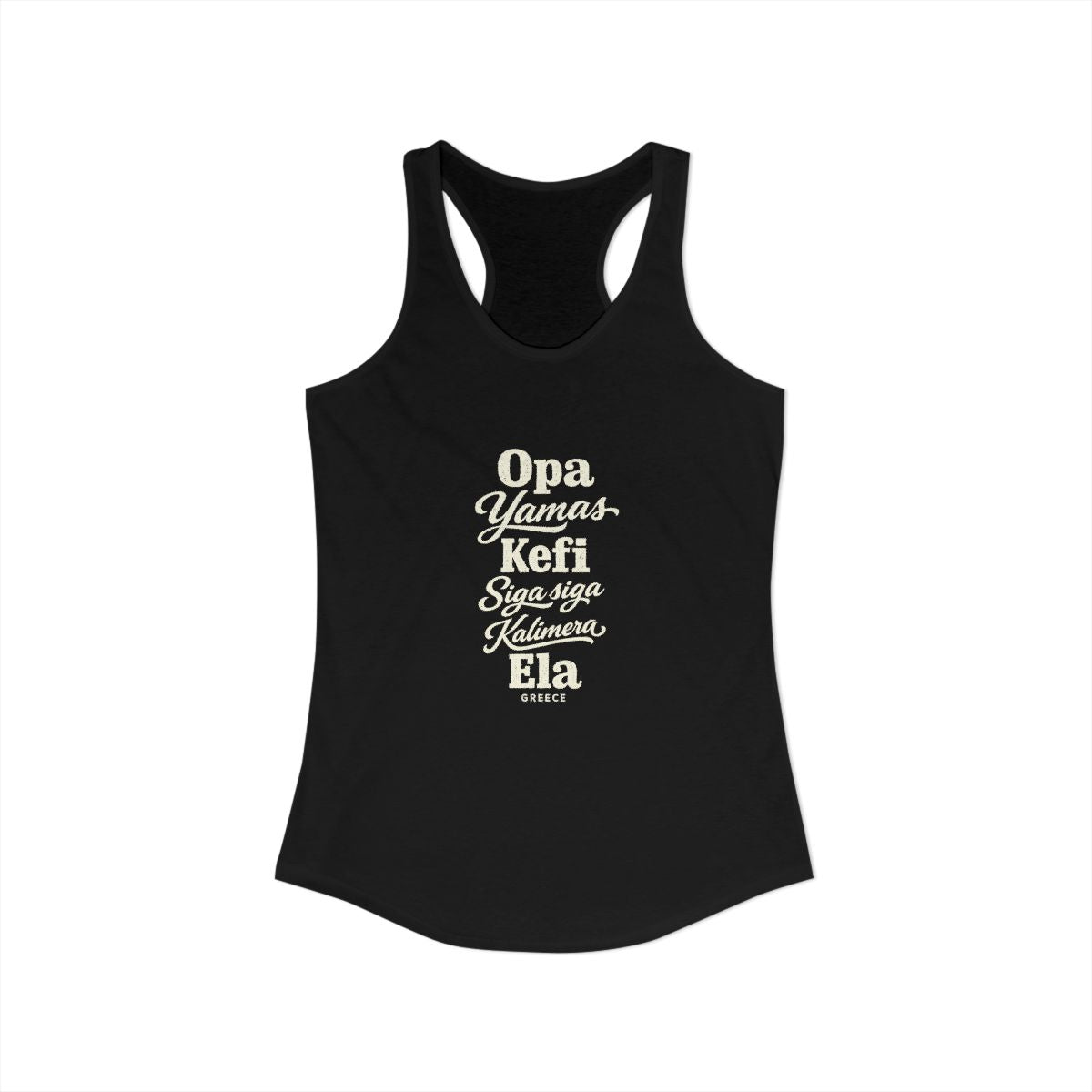 Greece local slang women's tank top — typographic sayings design | Nameshi Destinations (view 1)