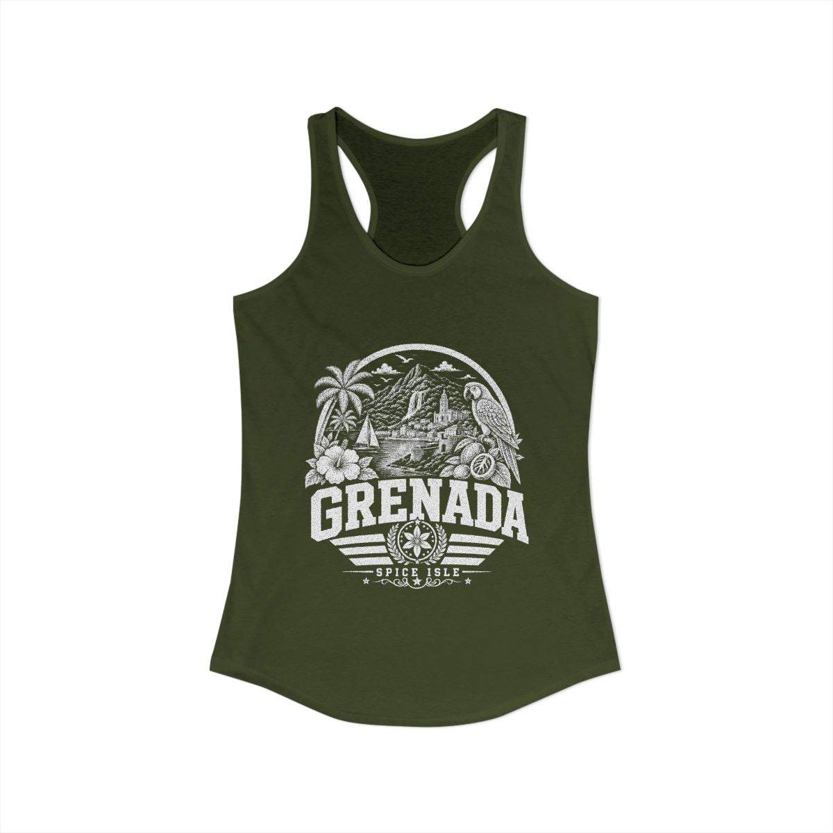 Grenada Women's Tank Top — Solid Military Green (front)