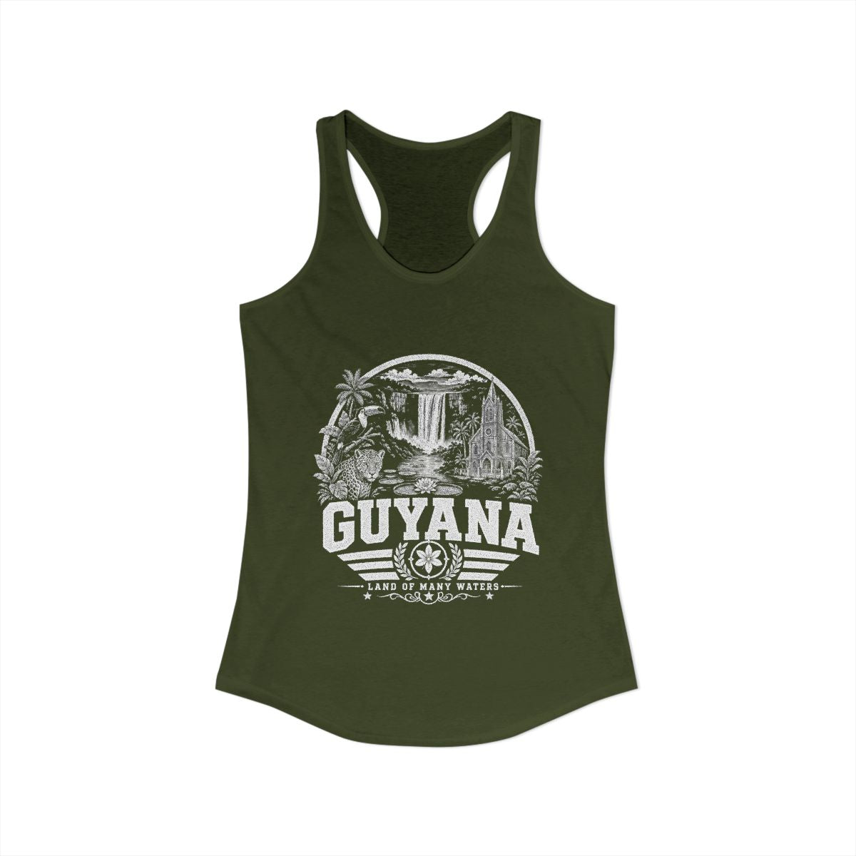 Guyana Women's Tank Top — Solid Military Green (front)