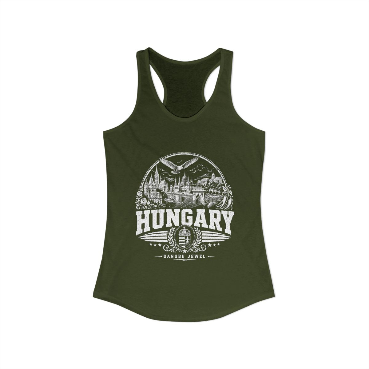 Hungary Women's Tank Top — Solid Military Green (front)