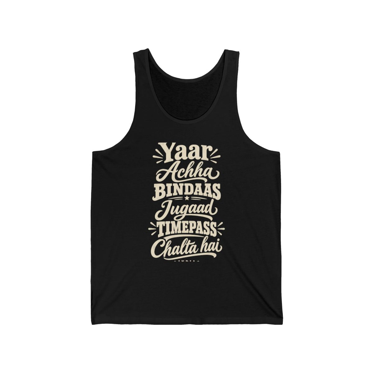 India local slang men's tank top — typographic sayings design | Nameshi Destinations (view 3)