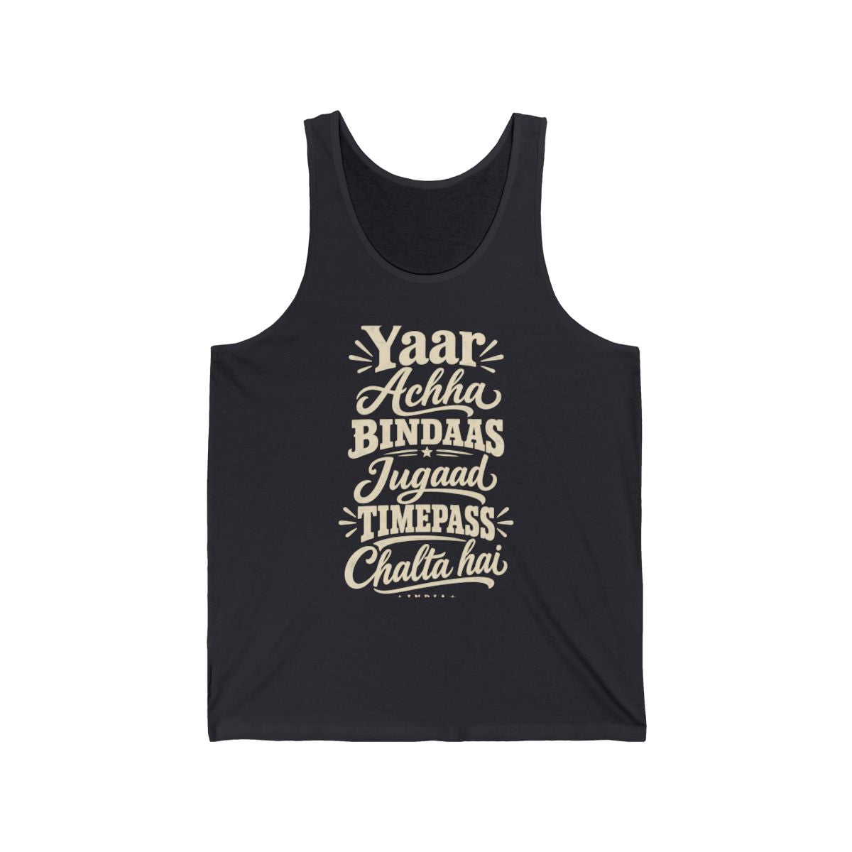 India local slang men's tank top — typographic sayings design | Nameshi Destinations (view 5)