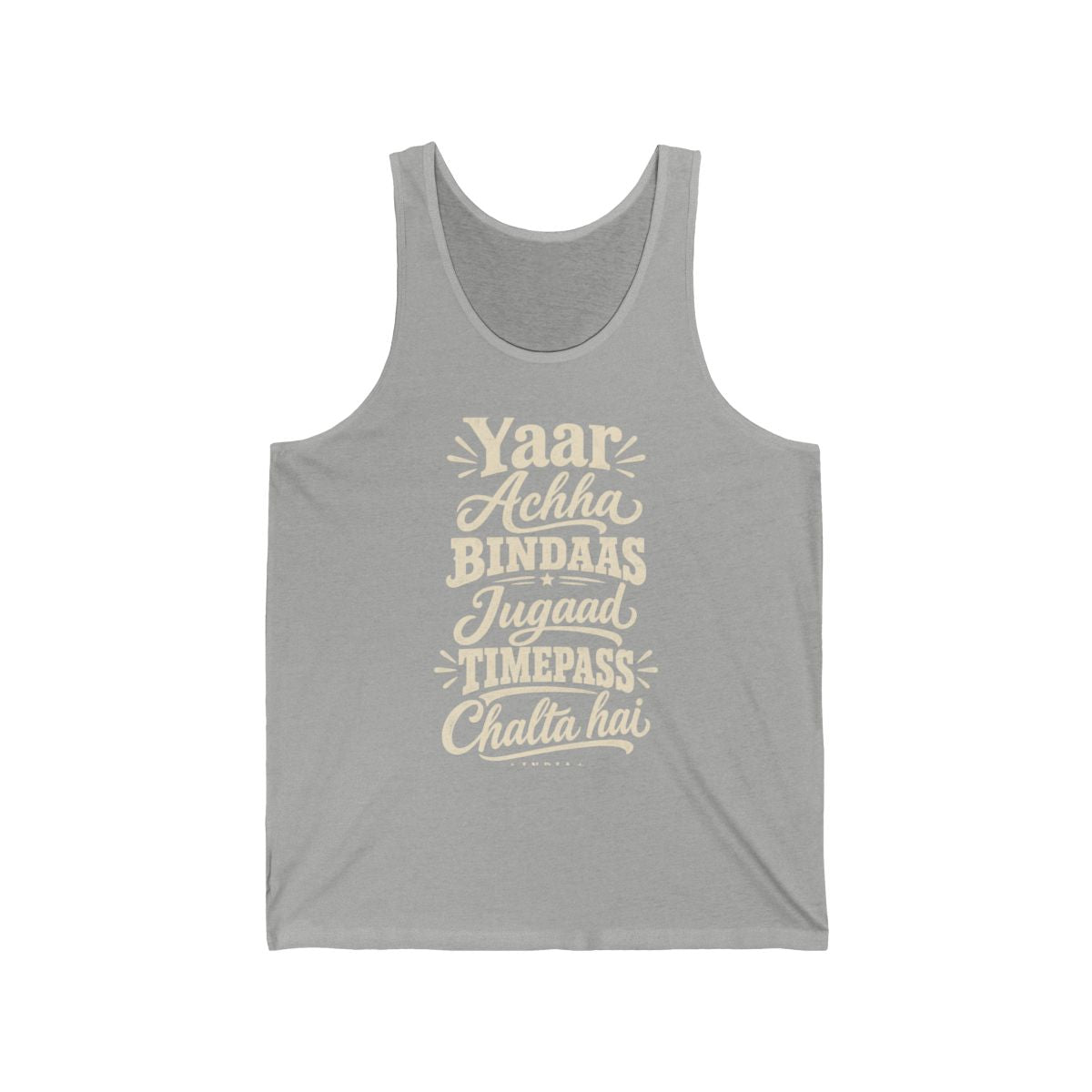 India local slang men's tank top — typographic sayings design | Nameshi Destinations (view 1)