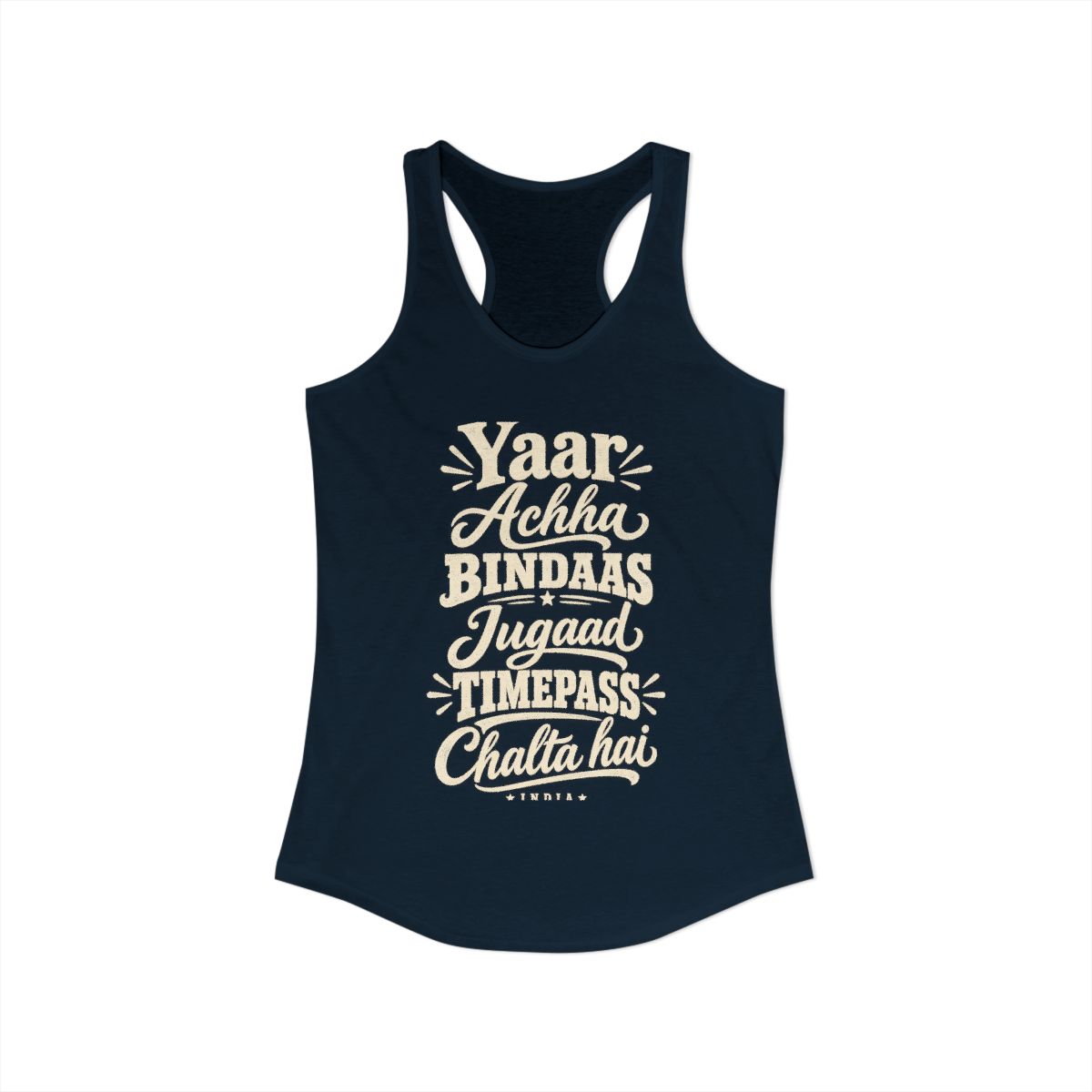 India local slang women's tank top — typographic sayings design | Nameshi Destinations (view 9)